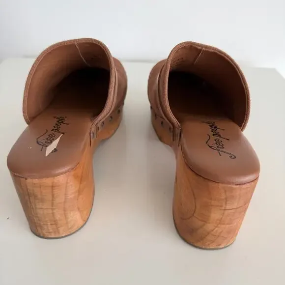 Free People Calabasas Clog Platform 40 Brown Suede Wooded Slip On Mule Stud Heel - Picture 7 of 13